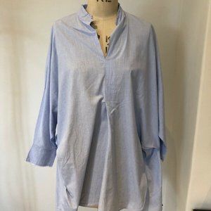 Otto D'Amee Blue and white striped shirt, women's, cotton long sleeve